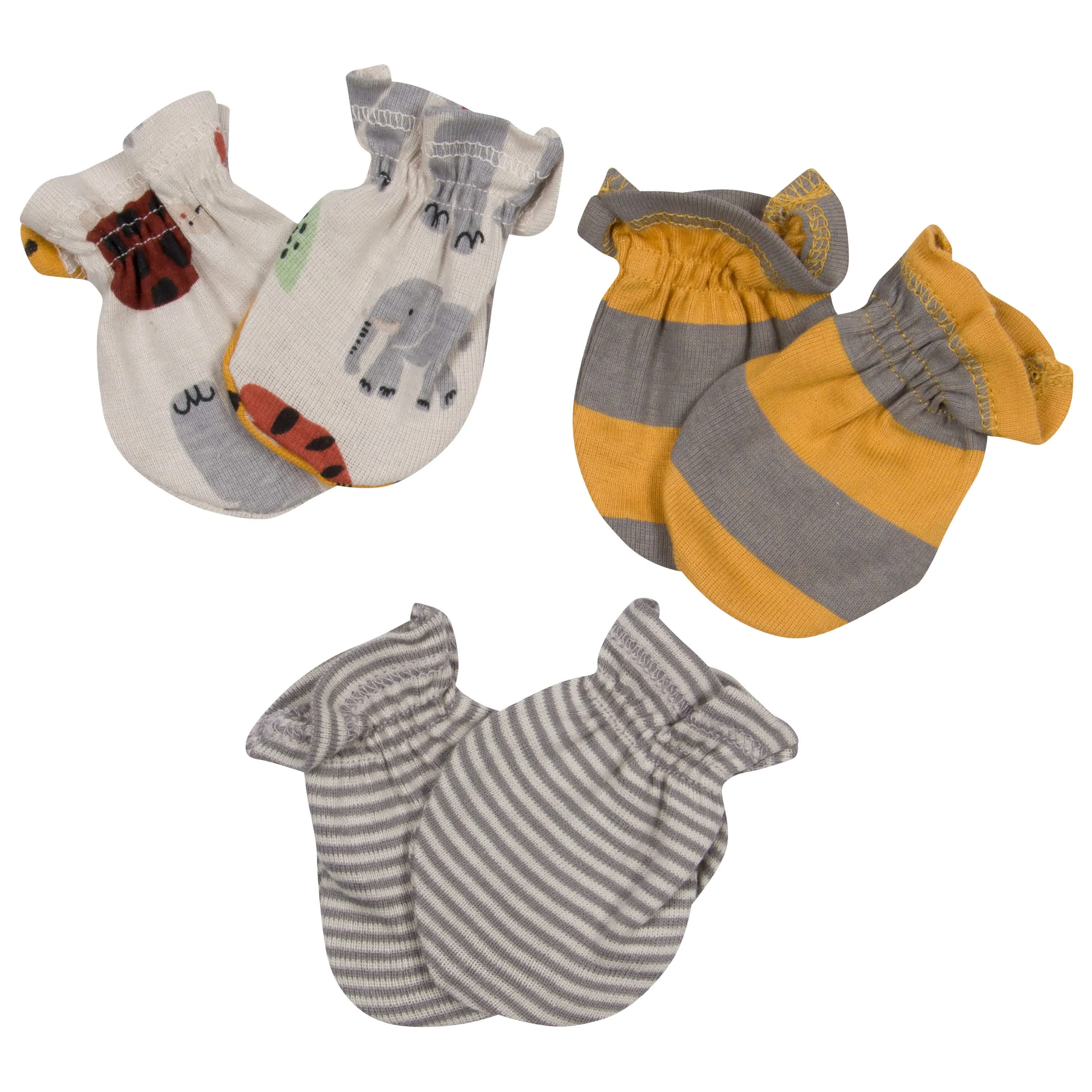 3-Pack Baby Boys Safari No Scratch Mittens