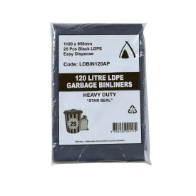 50Pcs X 120L Black Garbage Ldpe Heavy Duty Bin Liners All Purpose Bags