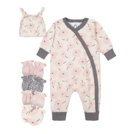 6-Piece Baby Girls Bunny Coveralls and Mittens Set