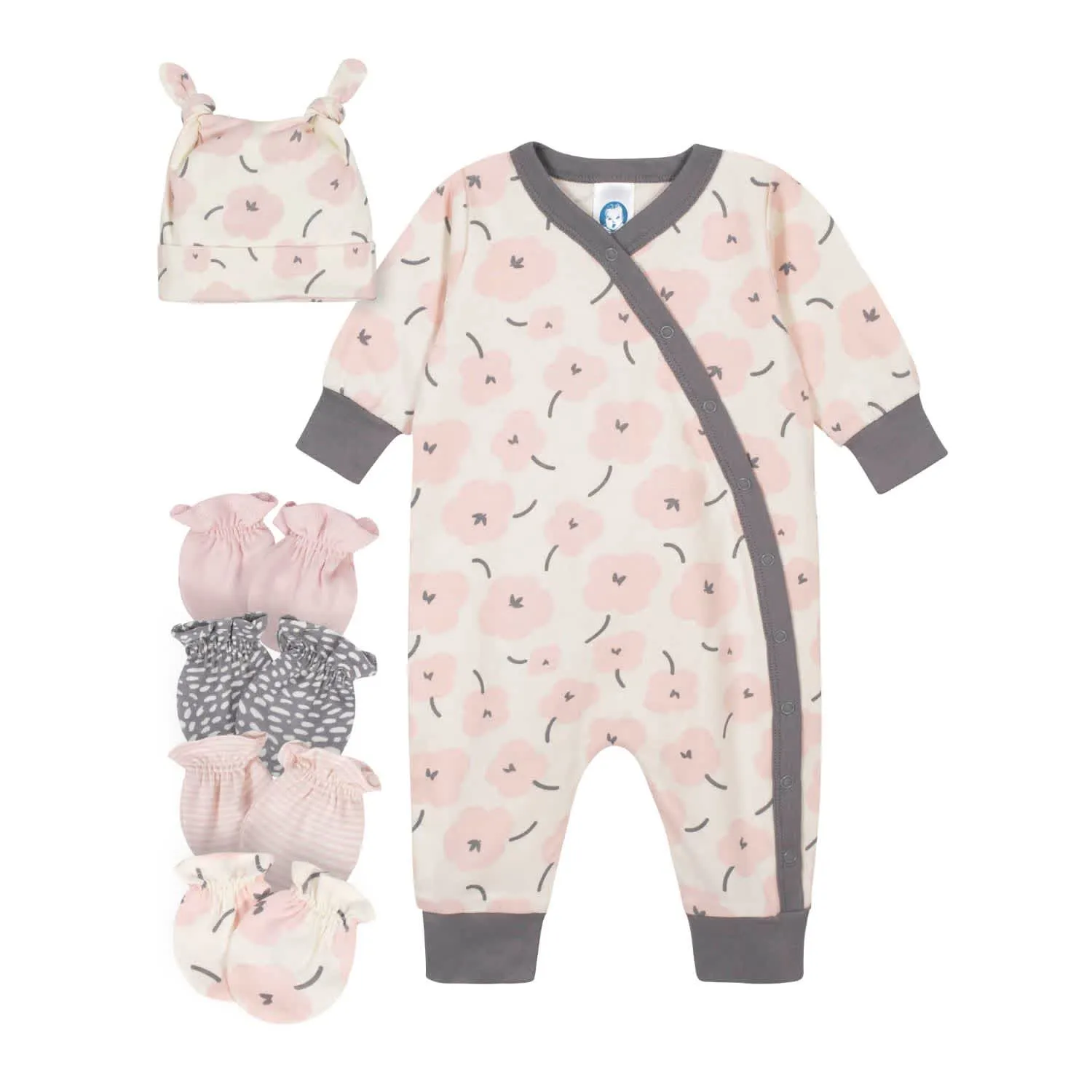 6-Piece Baby Girls Bunny Coveralls and Mittens Set