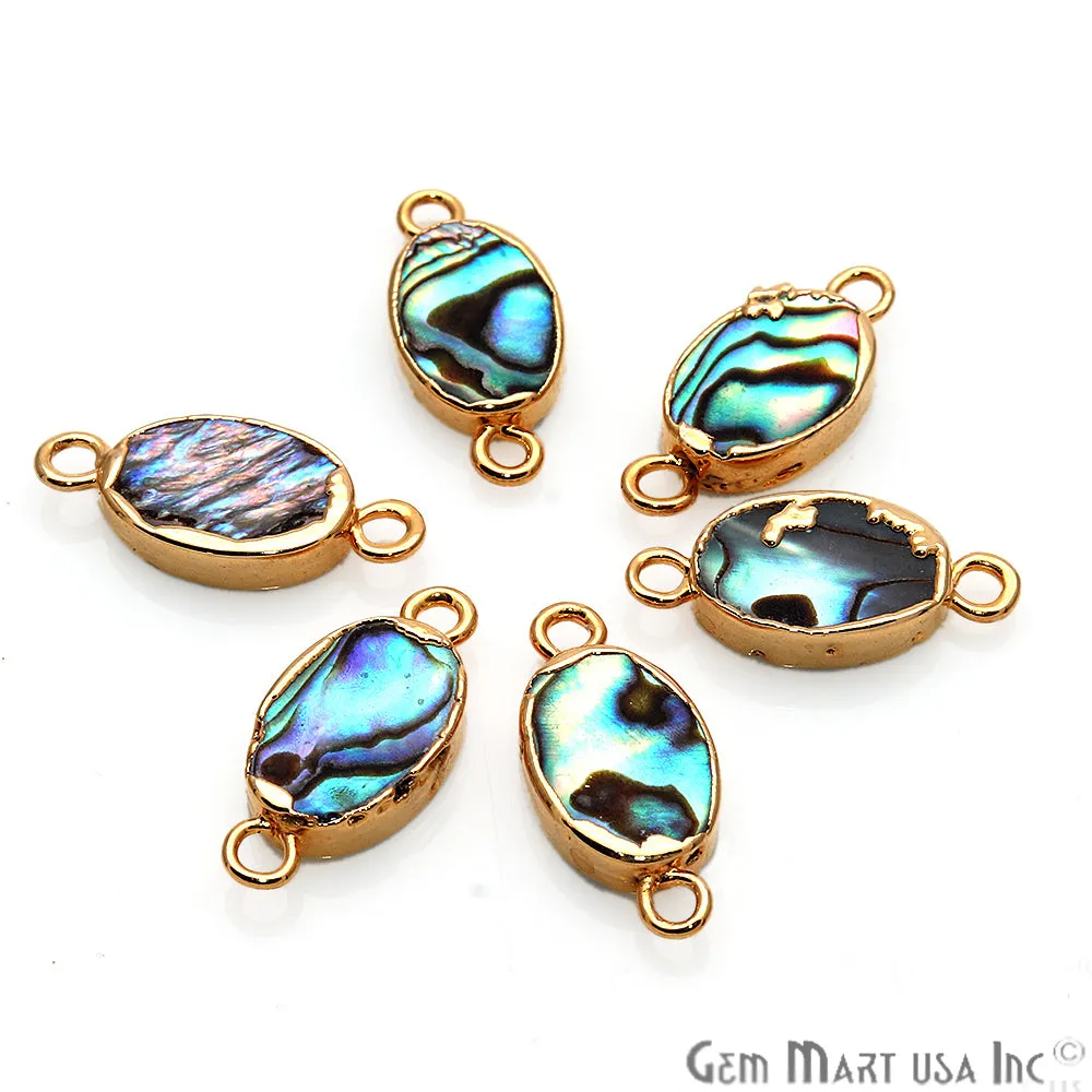 Abalone Shell Oval Gold Electroplated Double Bail 8x12mm Gemstone Connector