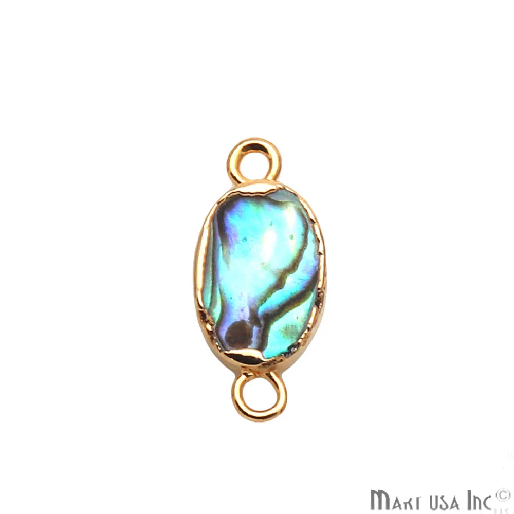 Abalone Shell Oval Gold Electroplated Double Bail 8x12mm Gemstone Connector