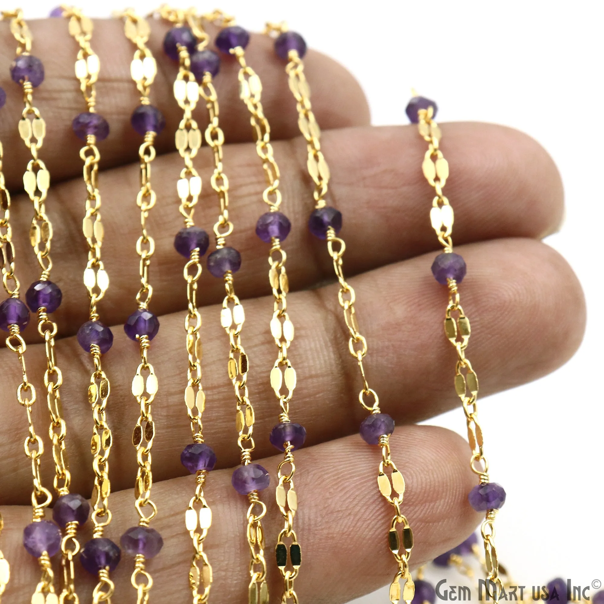 Amethyst Beads Gold Plated Finding Rosary Chain