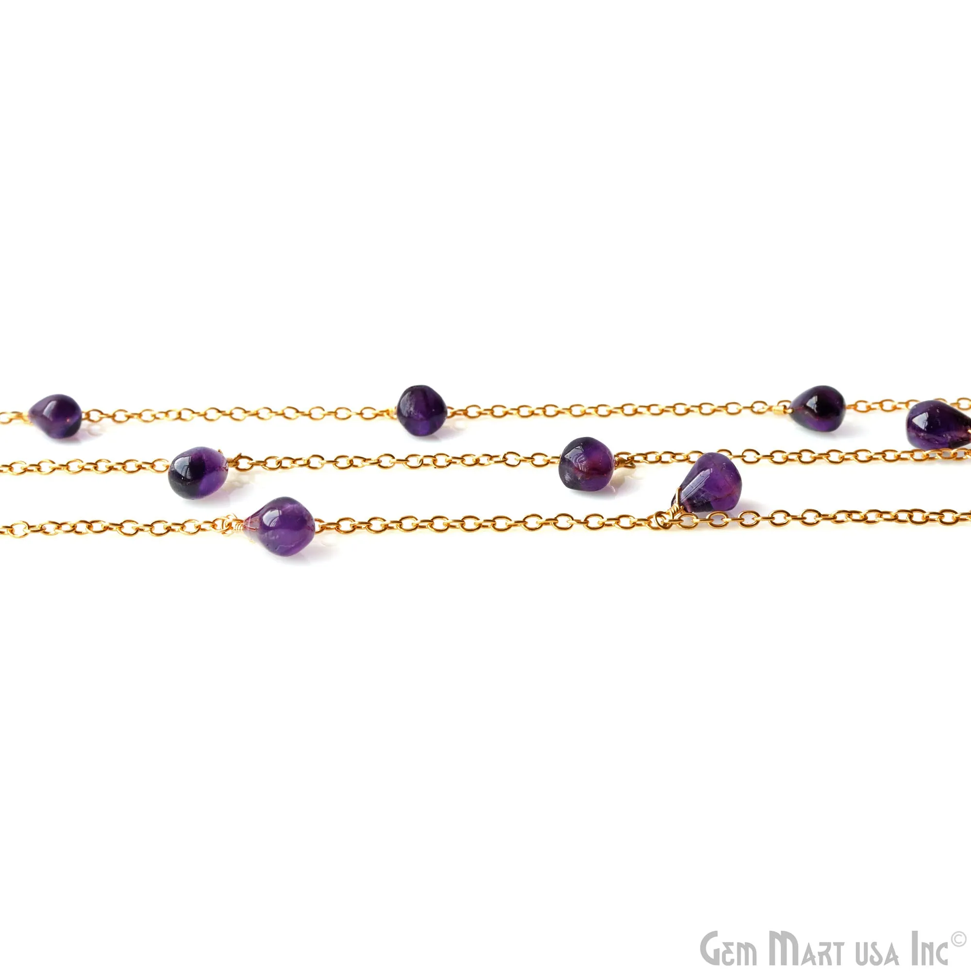 Amethyst Cabochon Drop Beads Gold Wire Wrapped Dangle Rosary Chain