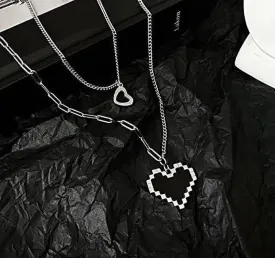 Borscht Pixelated Heart Pendant Layered Chain