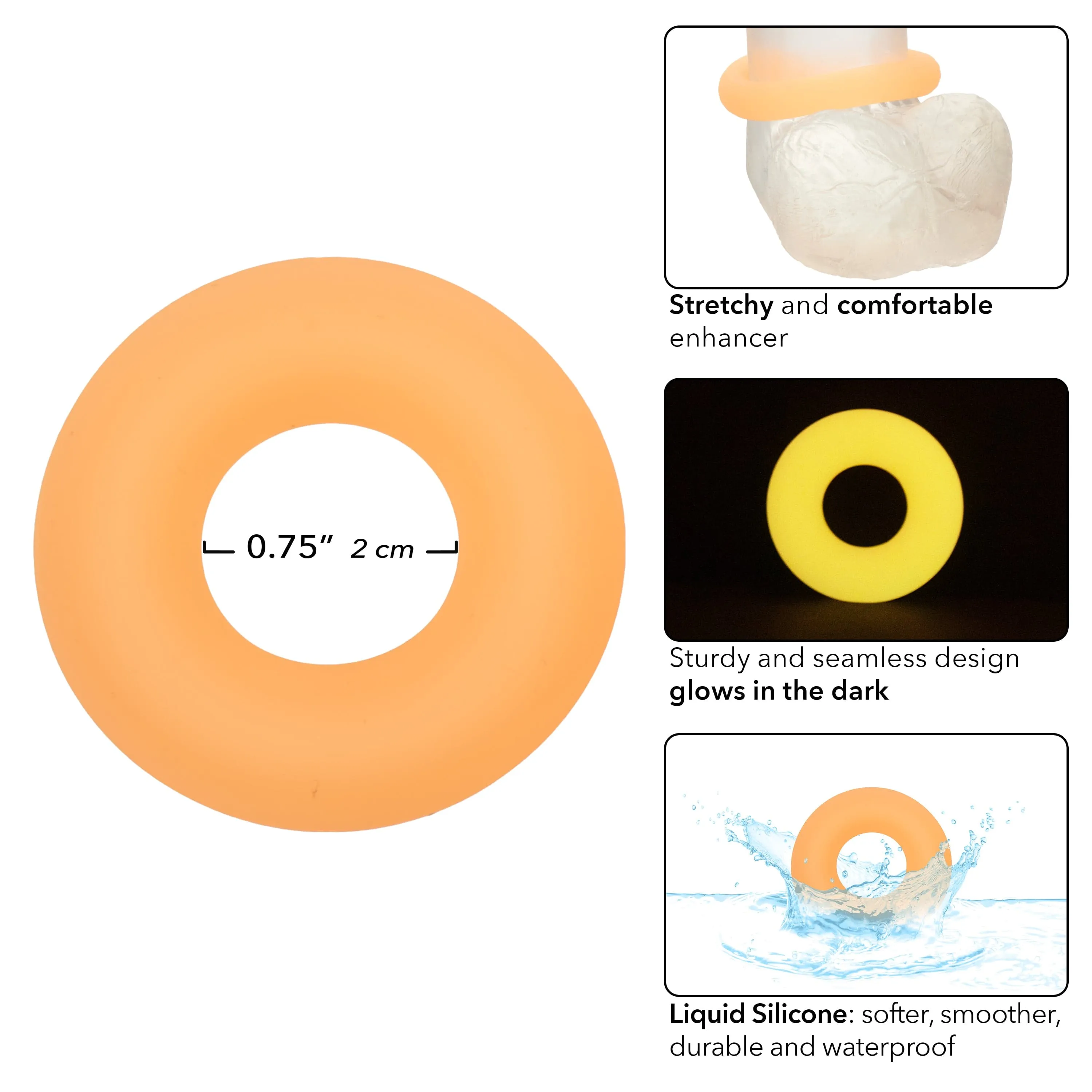 California Exotics - Alpha Glow In The Dark Liquid Silicone Prolong Medium Cock Ring (Orange)