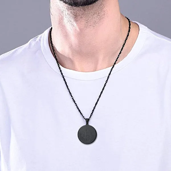 Classy Men Black Bitcoin Pendant Necklace