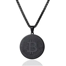 Classy Men Black Bitcoin Pendant Necklace