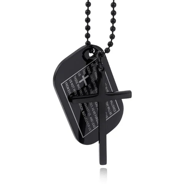 Classy Men Black Lord's Prayer Cross Pendant Necklace