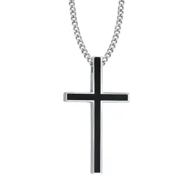 Classy Men Black Silver Christian Cross Pendant Necklace