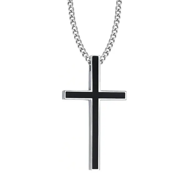 Classy Men Black Silver Christian Cross Pendant Necklace