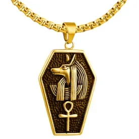 Classy Men Gold Egyptian Anubis Ankh Pendant Necklace