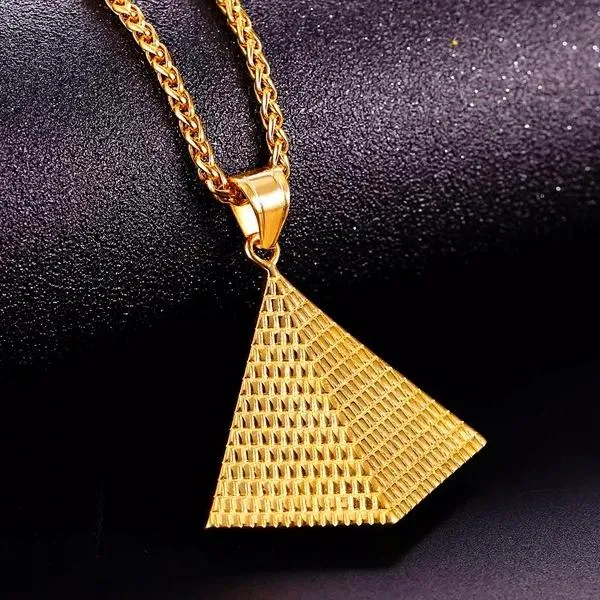 Classy Men Gold Pyramid Pendant Necklace