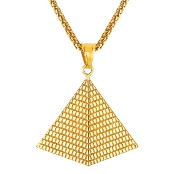 Classy Men Gold Pyramid Pendant Necklace