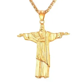 Classy Men Gold Savior Jesus Christ Pendant Necklace