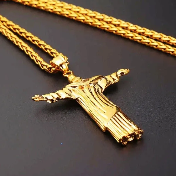 Classy Men Gold Savior Jesus Christ Pendant Necklace