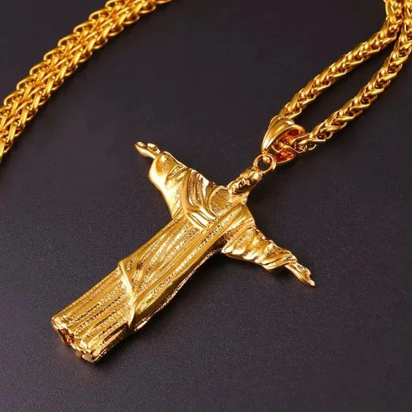 Classy Men Gold Savior Jesus Christ Pendant Necklace