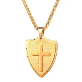 Classy Men Gold Shield Of Faith Pendant Necklace