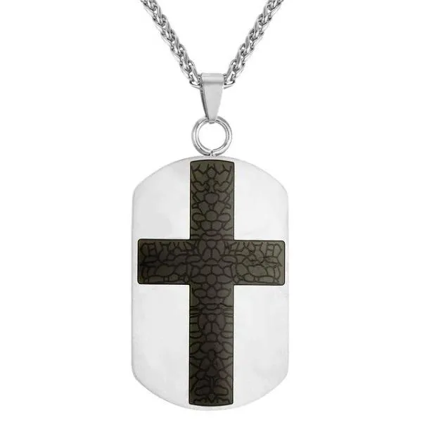 Classy Men Silver Cross Dog Tag Pendant Necklace