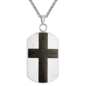 Classy Men Silver Cross Dog Tag Pendant Necklace