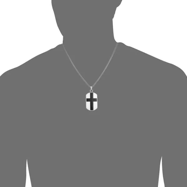 Classy Men Silver Cross Dog Tag Pendant Necklace