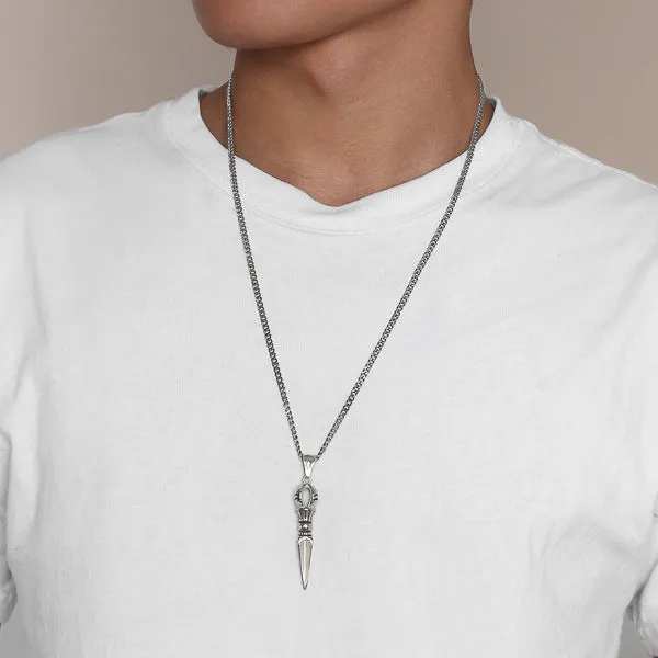 Classy Men Silver Dagger Pendant Necklace