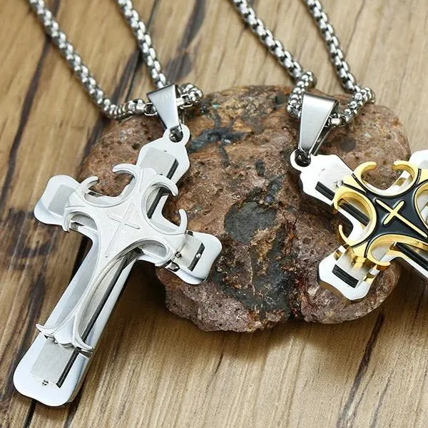 Classy Men Silver Designer Syriac Cross Pendant Necklace