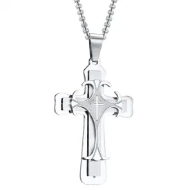 Classy Men Silver Designer Syriac Cross Pendant Necklace