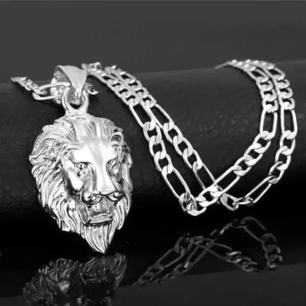 Classy Men Silver King Lion Pendant Necklace