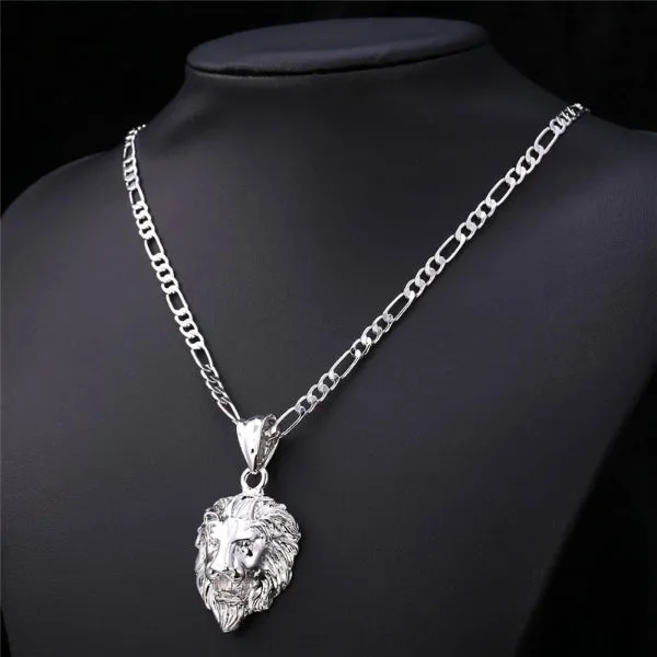 Classy Men Silver King Lion Pendant Necklace