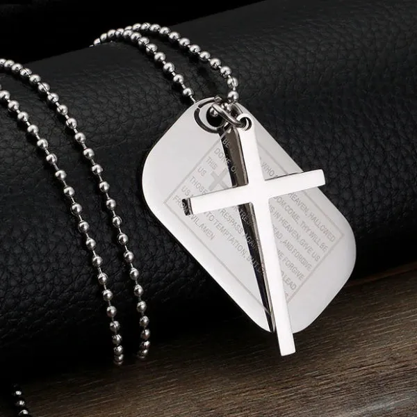 Classy Men Silver Lord's Prayer Cross Pendant Necklace