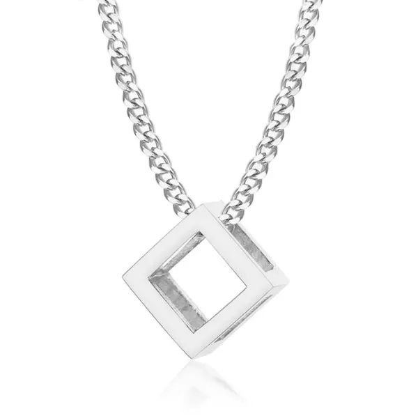 Classy Men Silver Square Cube Pendant Necklace