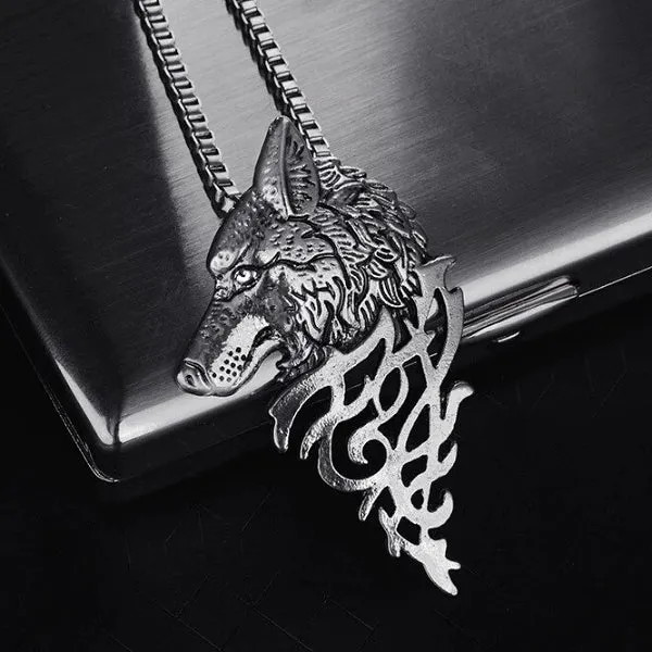 Classy Men Silver Wolf Pendant Necklace