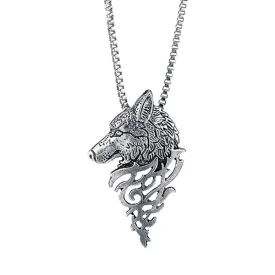 Classy Men Silver Wolf Pendant Necklace