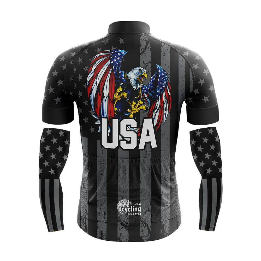 Cool Cycling Jersey With Arm Sleeves Eagle USA V3 Black Grey American Mens Bike Jersey