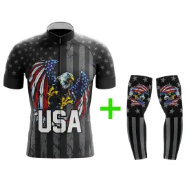 Cool Cycling Jersey With Arm Sleeves Eagle USA V3 Black Grey American Mens Bike Jersey