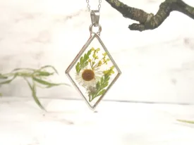 Daisy Rhombus Memorial Pendant with Infused Cremains