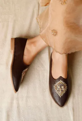 Dark Brown Hand Embroidered Juttis