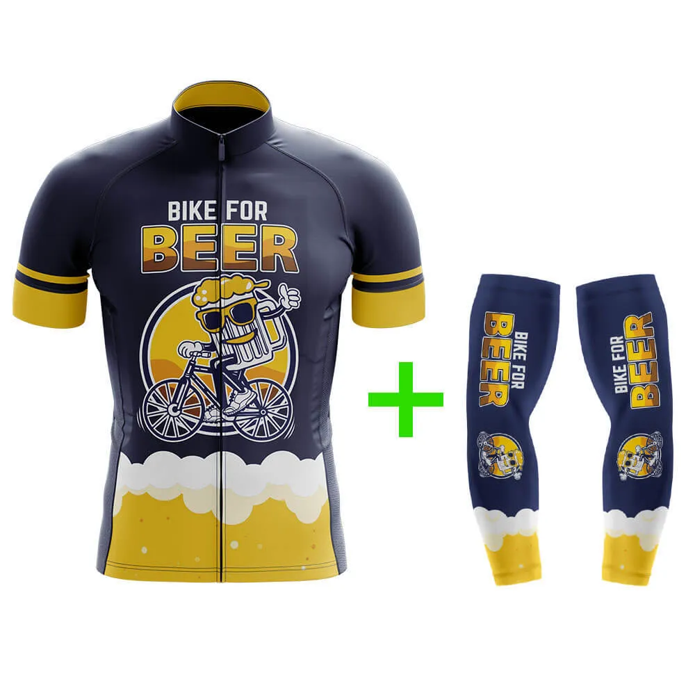 Funny Cycling Jersey With Arm Sleeves Bike For Beer Yellow Navy Brewery Mens Bike Jersey