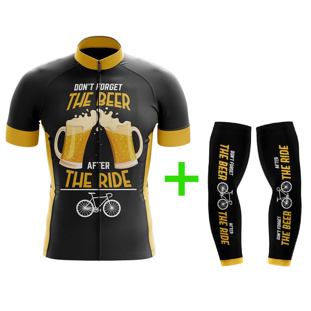 Funny Cycling Jersey With Arm Sleeves I Like Beer V2 Yellow Black Brewery Mens Bike Jersey