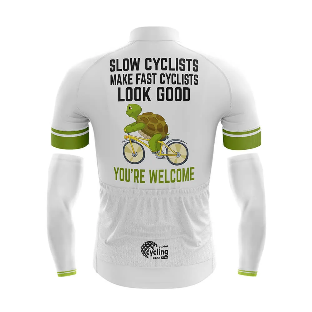 Funny Cycling Jersey With Arm Sleeves Slow Cyclist White Green Mens Bike Jersey