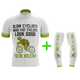 Funny Cycling Jersey With Arm Sleeves Slow Cyclist White Green Mens Bike Jersey