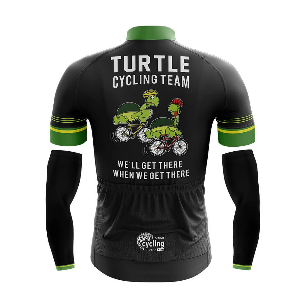 Funny Cycling Jersey With Arm Sleeves Turtle Cycling Team V2 Black Green Mens Bike Jersey