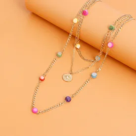 Gold Plated Bohemian Multilayer Colorful Seed Bead Evil Eye Layered Necklace Alloy Layered