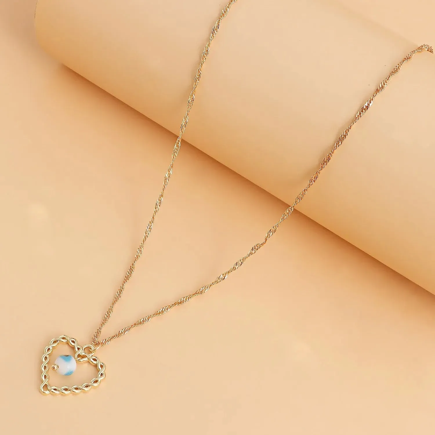 Gold Plated Heart Evil Eye Necklace For Women & Girls Alloy Necklace