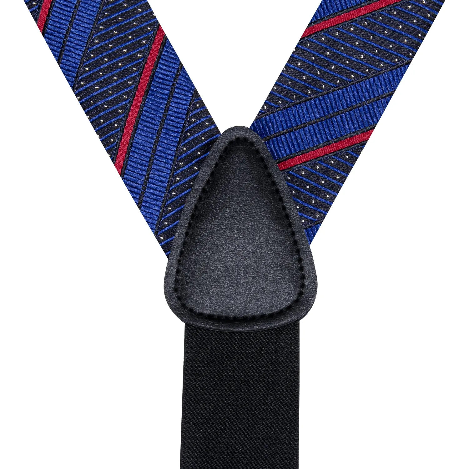 Hi-Tie Blue Red Striped Mens Suspenders Bow Tie Hanky Cufflinks Set