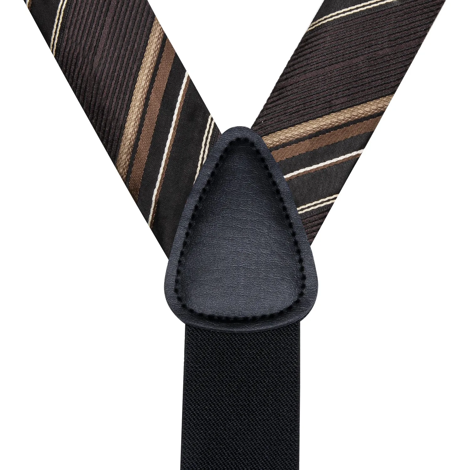 Hi-Tie Mens Brown Striped Silk Suspender Bowtie Hanky Cufflinks Set