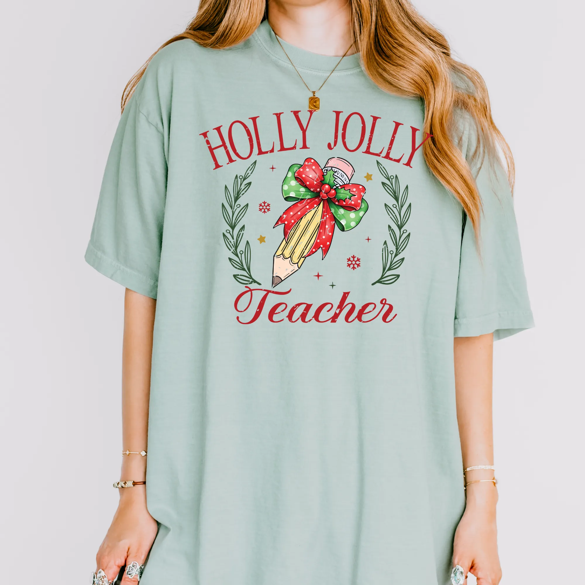 Holly Jolly Teacher Christmas Shirt Comfort Colors