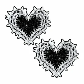 Jaded Thorned Black Glitter Heart Pasties