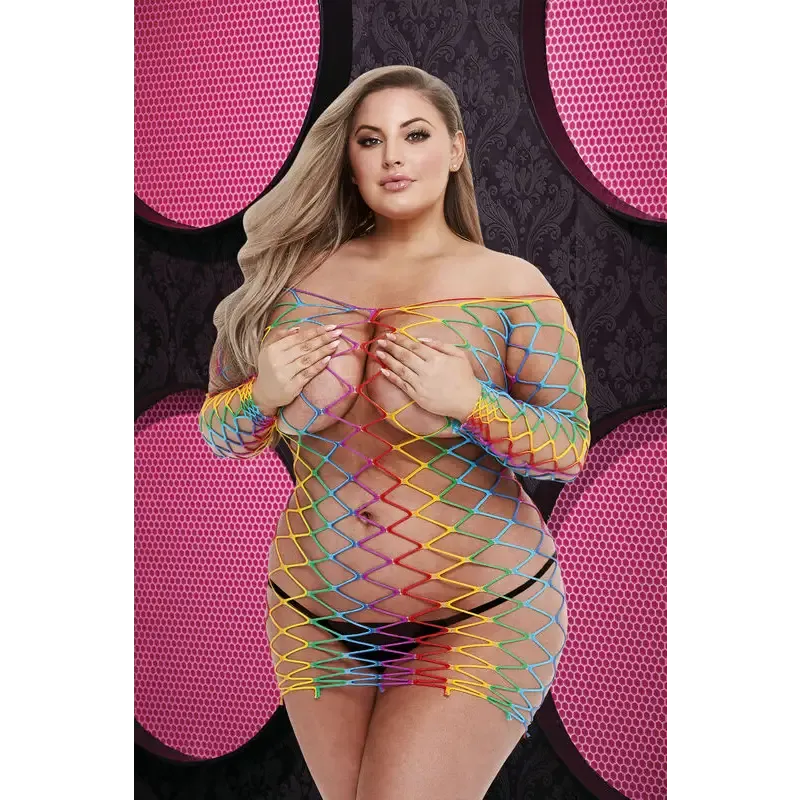 Lapdance Fencenet Rainbow Mini Dress